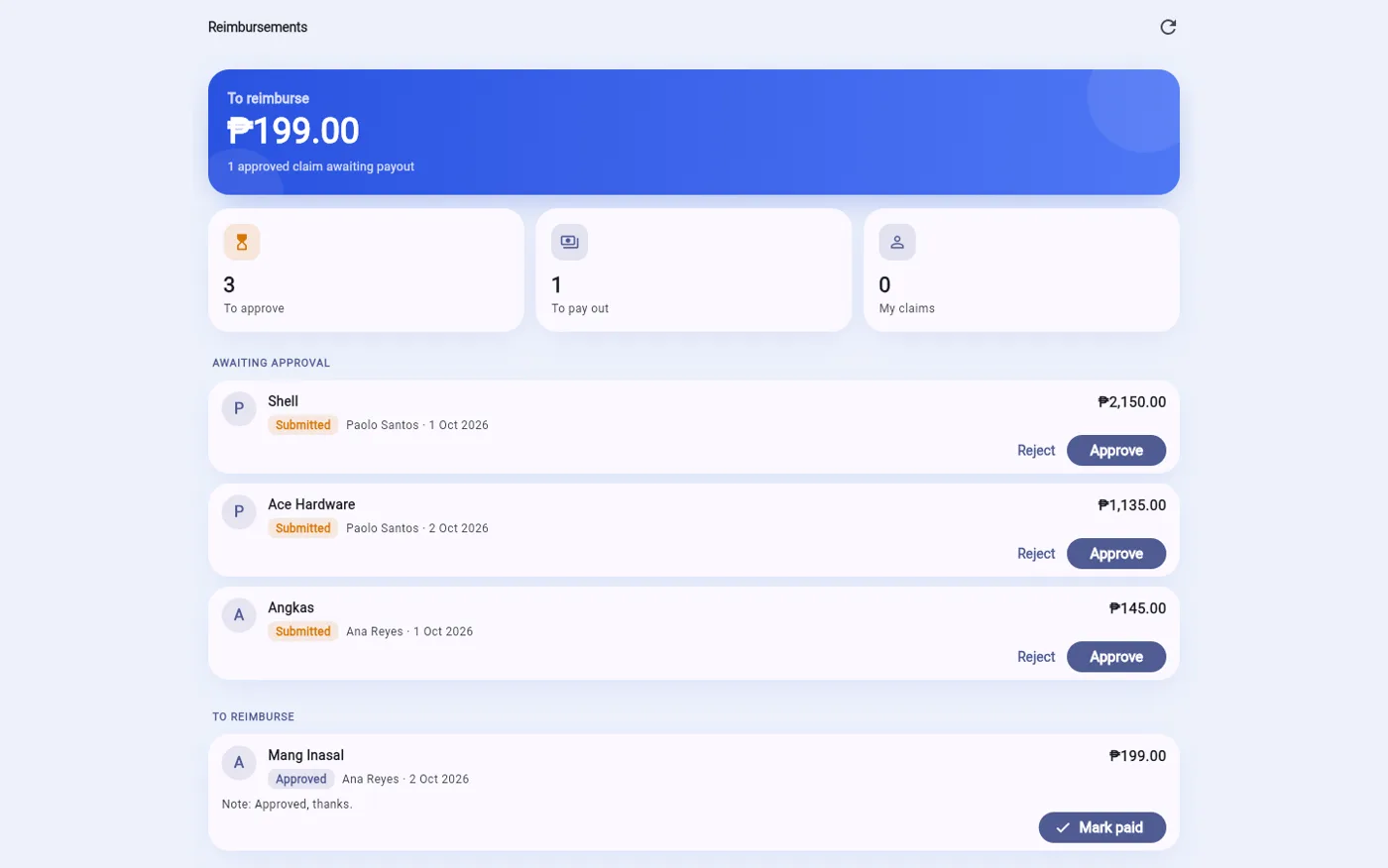 SnapSibo reimbursements: claims to approve and one waiting for payout
