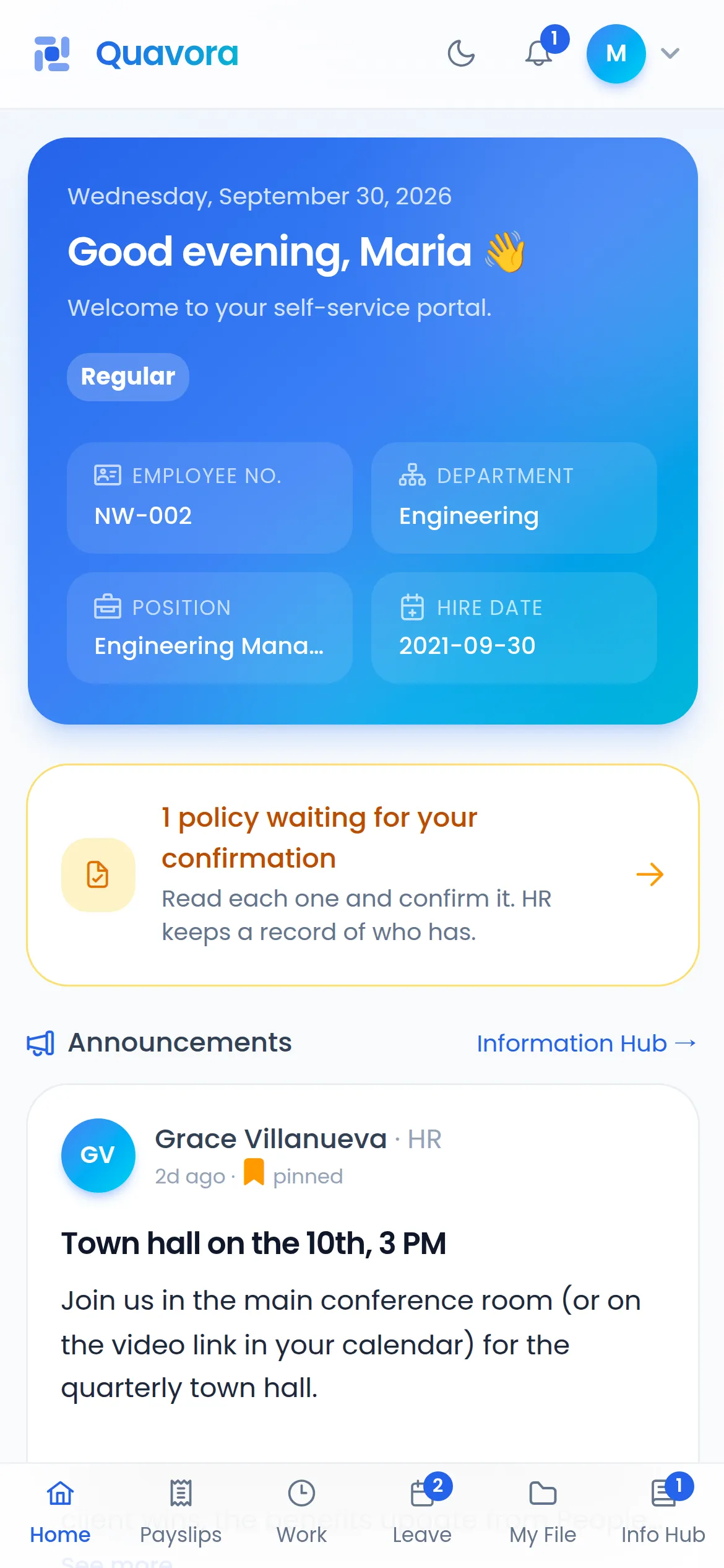 Quavora self-service home on a phone