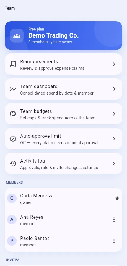 SnapSibo Team screen on a phone