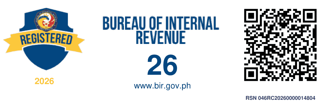 BIR Registration Seal Badge 2026, RSN 046RC20260000014804. Opens the BIR verification page.